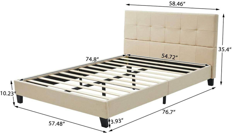Platform Bed Frame, Full Size Linen Fabric Bed Frame with Wood Slats Support, Upholstered Platform Bed Mattress Foundation,Easy Assembly (Full Size/Beige)