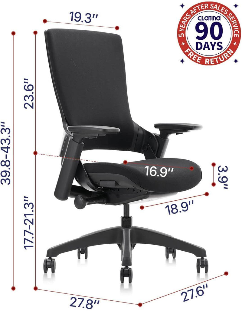 Ergonomic High Swivel Executive Chair with Adjustable Height 3D Arm Rest & Fabric Back, Black