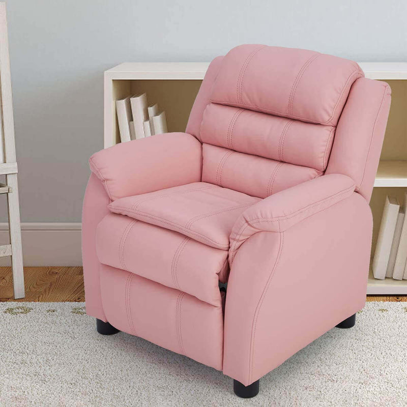 Kids Recliner Chair, Children Recliner PU Leather Armchair for Toddler Boys Girls, Lightweight Sofa Chair, 4+ Age Group, Pink