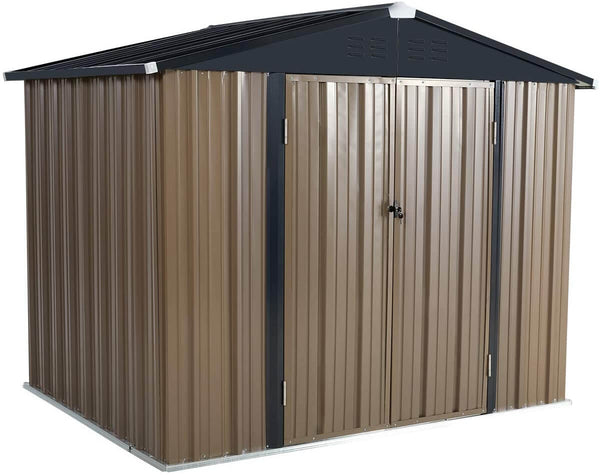 8' x 6' Outdoor Metal Storage Shed, Steel Garden Backyard Sheds with Double Door & Lock, Utility Tool Storage, Gray and Black