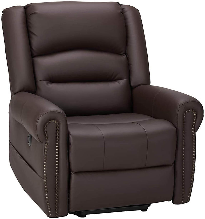 Power Lift Recliner Chair for Elderly, Faux Leather with Rivet Design Electric Recliner Chair with Heated Vibration Massage, Side Pockets & USB Port, Dark Brown