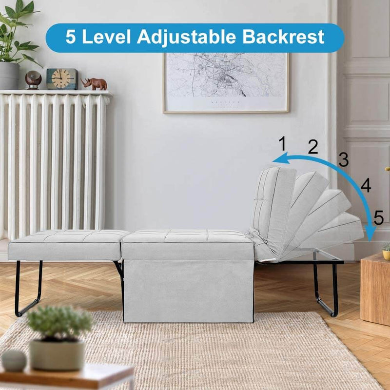 Folding Ottoman Sleeper Guest Bed, 4 in 1 Multi-Function Adjustable Guest Sofa Chair Sofa Bed with Pillow, Light Gray