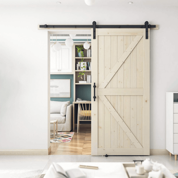 6 Ft Heavy Duty Barn Door Track Kit With Door (Whole Set, I Shape)