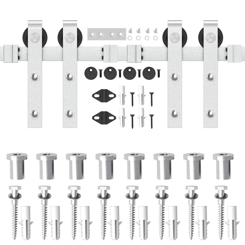 Heavy Duty Double Gate Sliding Barn Door Hardware Kit Stainless Steel 8-16 FT