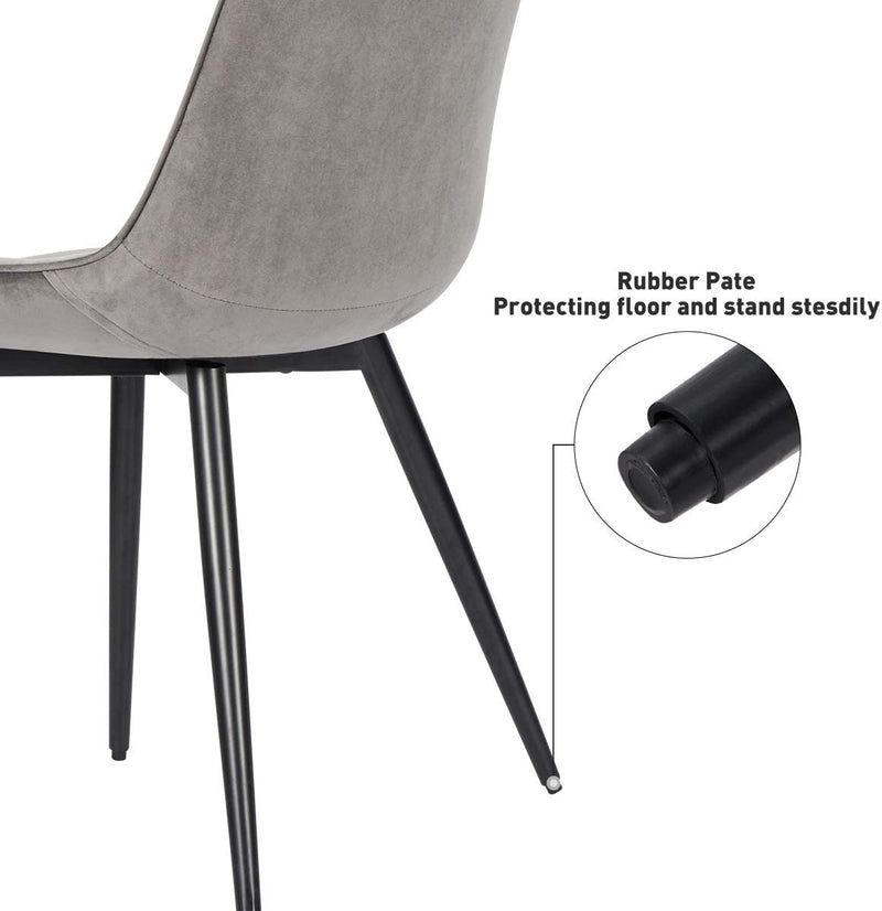 Velvet Dining Chairs Set of 2 Mid Century Modern Leisure Upholstered Chair with Metal Legs Grey