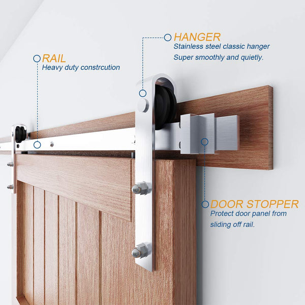 Brushed Nickle Sliding Barn Door Hardware Track Kit Ultra Hard Sturdy J Shape