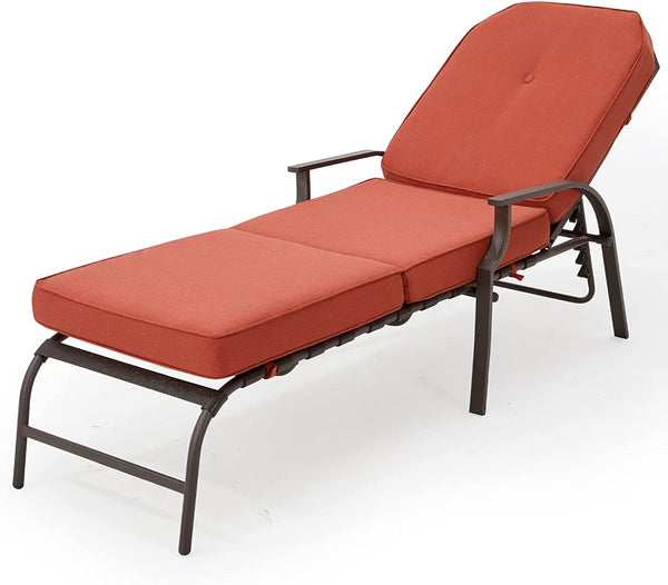 Adjustable Outdoor Chaise Lounge Chair for Patio, Poolside with UV-Resistant Cushion - Orange