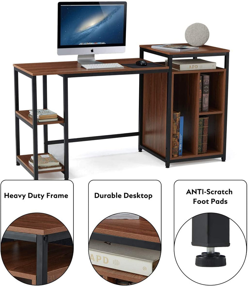 Computer Desk with Storage Bookshelves 47 inch Writing Desk for Home Office Brown
