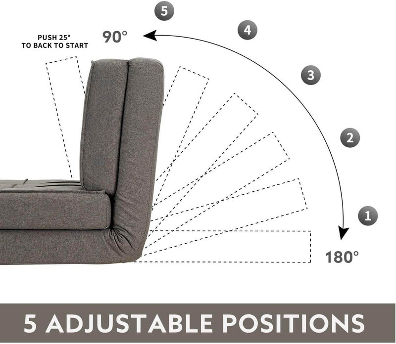 Triple Fold Down Sofa Bed, Adjustable Floor Couch Sofa 5 Adjustable Positions 6 Reclining Angles Sleeper Sofa Guest Chaise Loungefor Living Room and Bedroom Grey