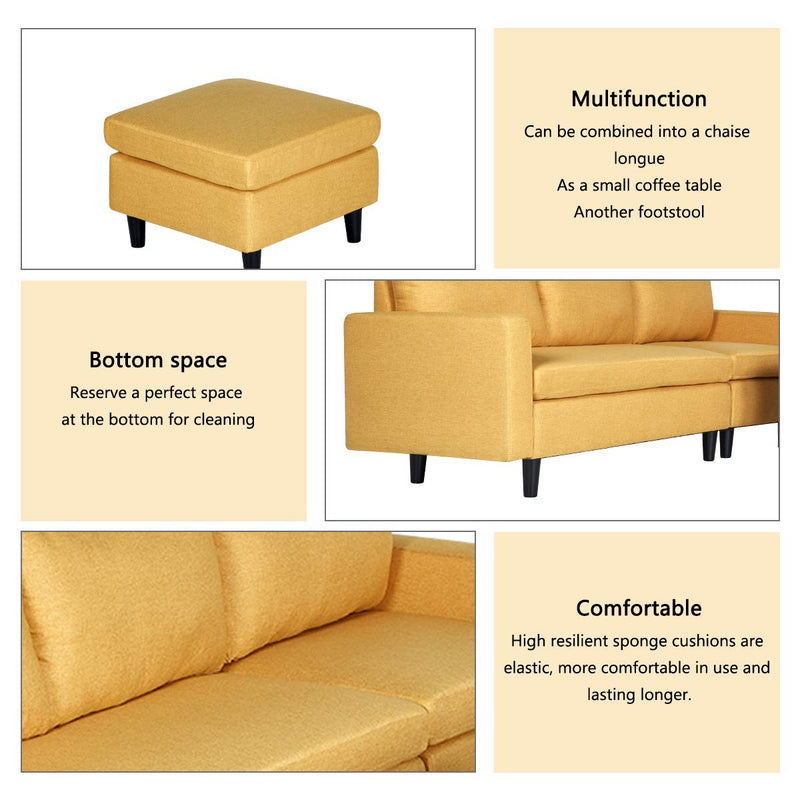 Convertible L-Shaped Sectional Sofa Couch with Modern Linen Fabric Yellow