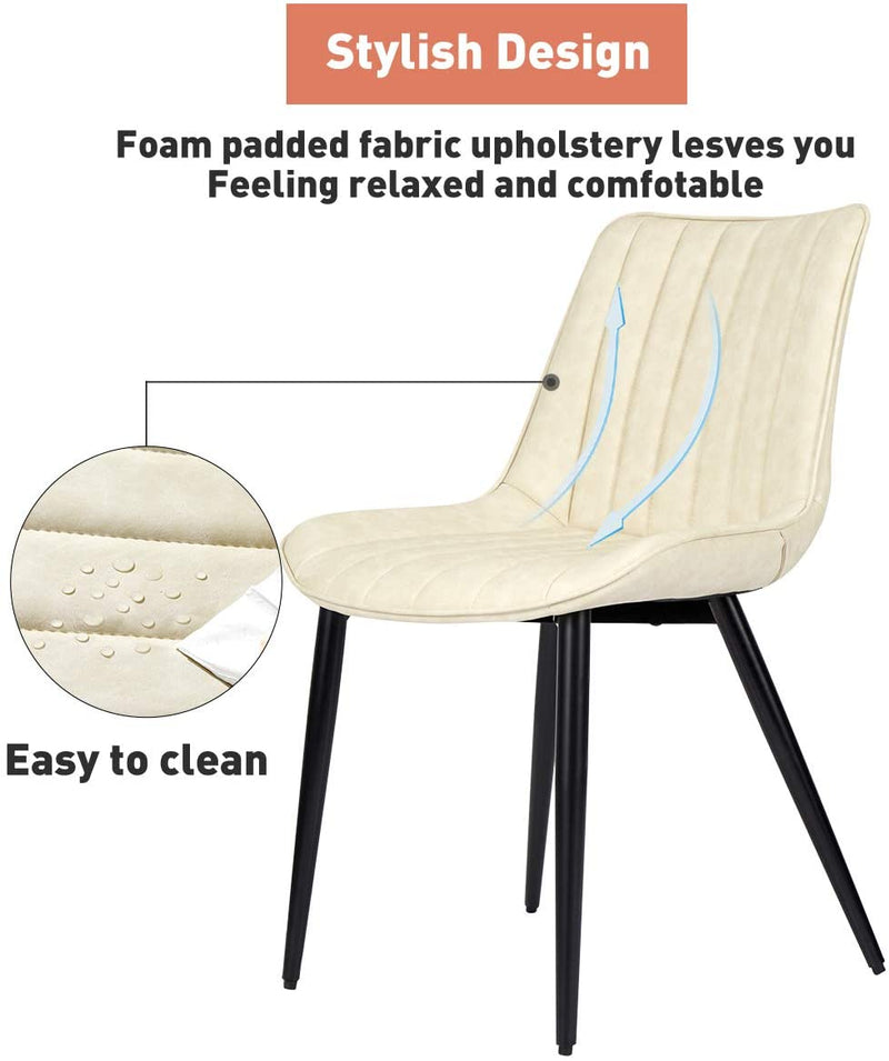 Faux Leather Dining Chairs Set of 2 Modern Leisure Upholstered Chair Beige