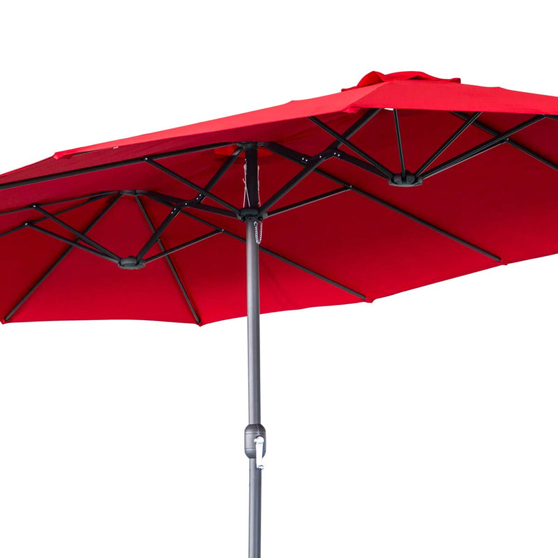 15x9ft Outdoor Patio Umbrella Double-Sided Market Sunbrella with Crank Air Vents, Red