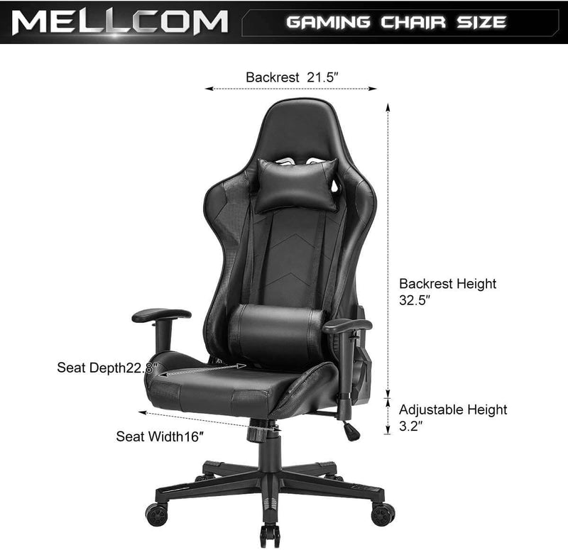 Gaming Chair Computer Game Chair Office Chair Ergonomic High Back PC Desk Chair Height Adjustment Swivel Rocker with Headrest and Lumbar Support Lumbar Pillow (Black)