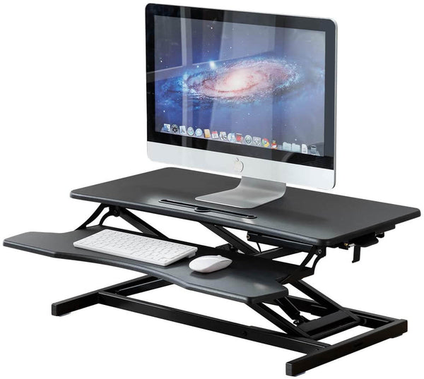 Stand Up Desk Converter 32 Inches Standing Desk Riser, Height Adjustable Home Office Desk with Deep Keyboard Tray for Laptop, Balck