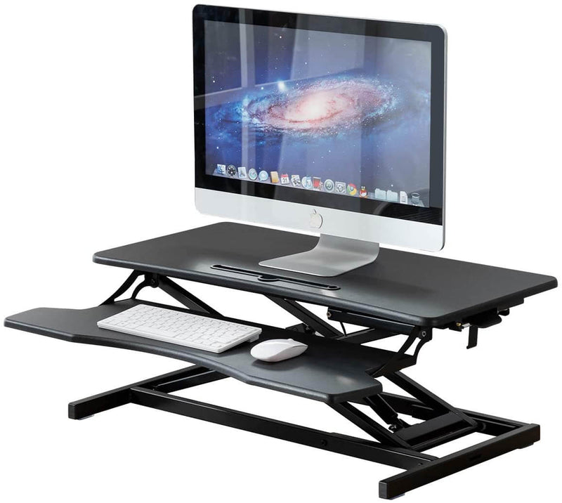 Stand Up Desk Converter 32 Inches Standing Desk Riser, Height Adjustable Home Office Desk with Deep Keyboard Tray for Laptop, Balck