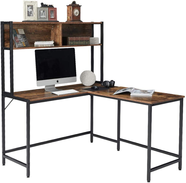 Computer Desk with Hutch Space-Saving Corner Desk with Storage Shelves 55 Inch L-Shaped