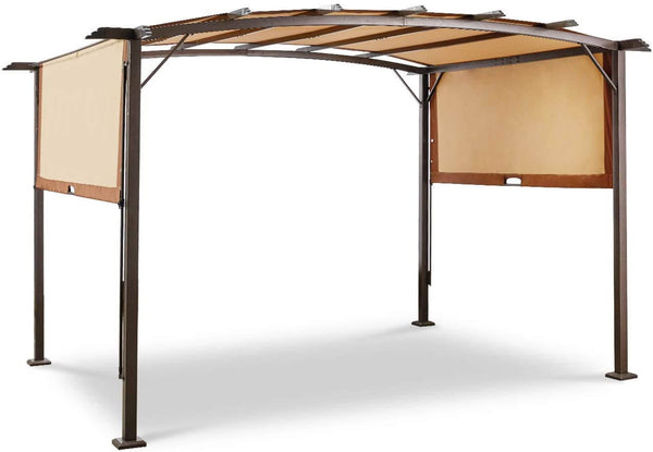 Outdoor Steel Pergola with Retractable Canopy Sun Shades for BBQ, Party, Beach