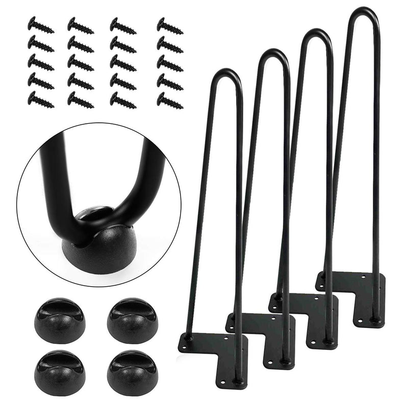 16" Black Hairpin Legs, 3/8" Diameter, Set for 4 Heavy Duty 2 Rods Table Legs