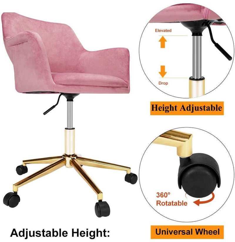 Homhum Desk Chair, Plush Velvet Office Chair for Home or Office, Modern, Comfortble, Nice Task Chair for Computer Desk (Golden-Pink)