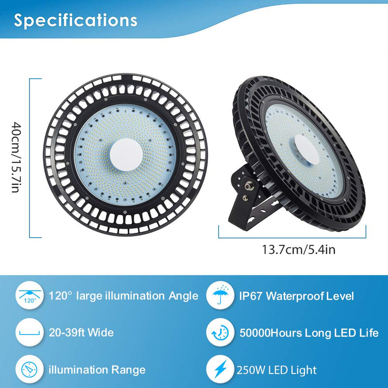 250W UFO LED High Bay Light Industrial lamp Factory Warehouse Shed Lighting 2Pcs