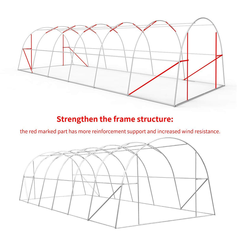 26' x 10' x 7' Large Tunnel Greenhouse, Plant Hot House Walking in Greenhouse, Green