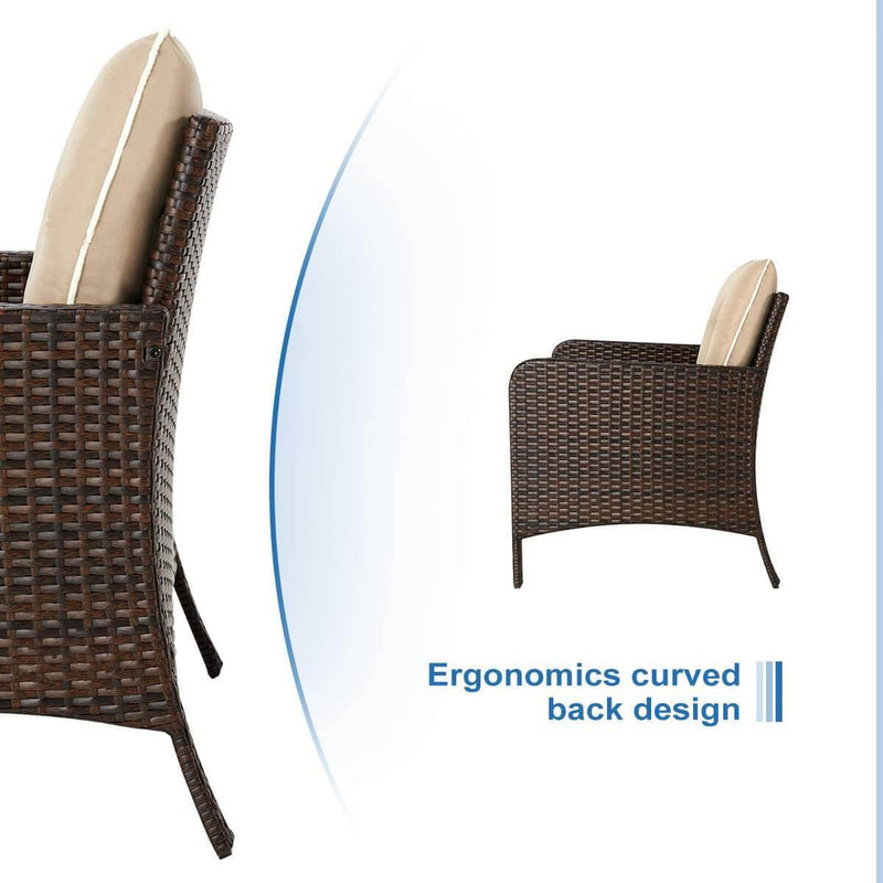 5 Pcs Patio Furniture Set, Brown PE Wicker Rattan Conversation Lounge Set with Ottoman, White & Tan Cushion