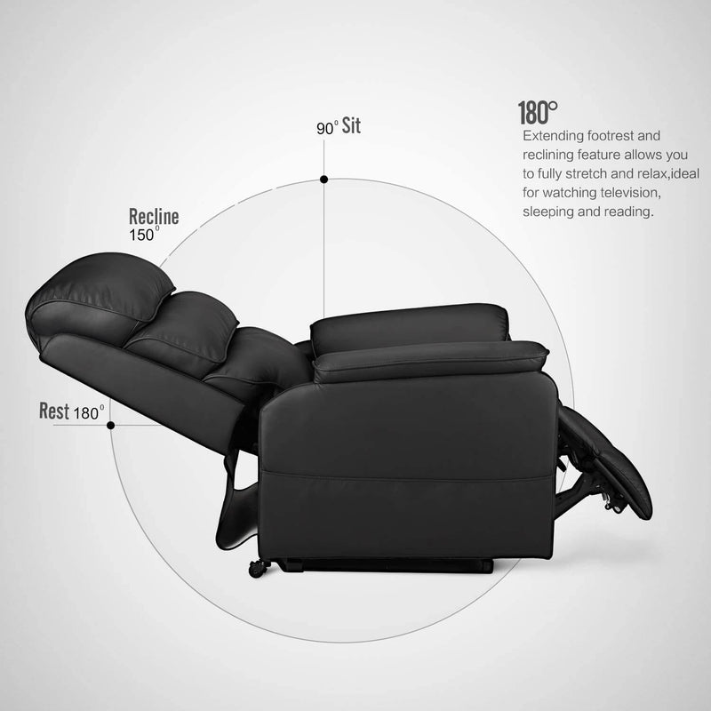 Electric Power Recliner Lift Chair Dual Motor Faux Leather Electric Recliner for Elderly, Heated Vibration Massage Sofa with Side Pockets & Remote Control, Black