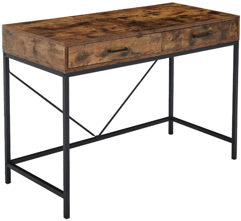 Industrial Computer Desk, Writing Study Table with 2 Drawers,Notebook PC Workstation,Wood Desktop Black Steel Frame, for Home,Office