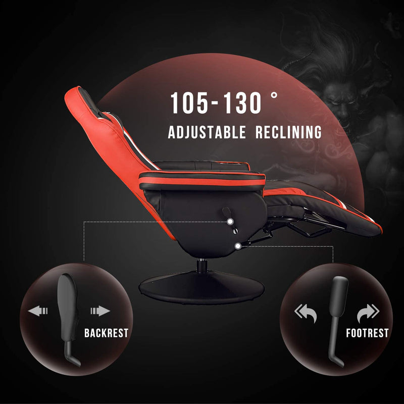 Gaming Chair Recliner Ergonomic Racing Chair with Vibration Massage Adjustable Backrest and Footrest, Swivel Faux Leather Office Chair, Red