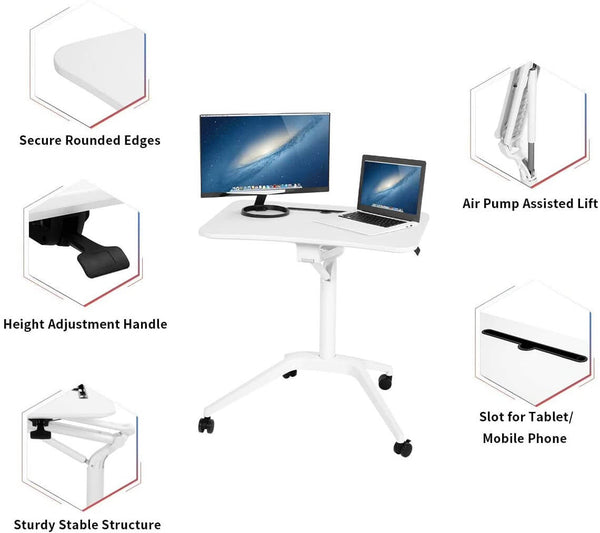 Adjustable Height Laptop Desk Multifunctional Mobile Podium, Sturdy and Ergonomic, White