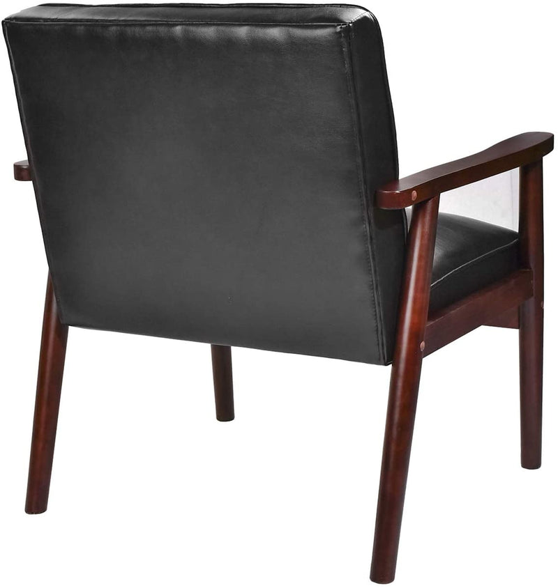 Mid-Century Accent Chair Retro Faux Leather Upholstered Wooden Lounge Chair