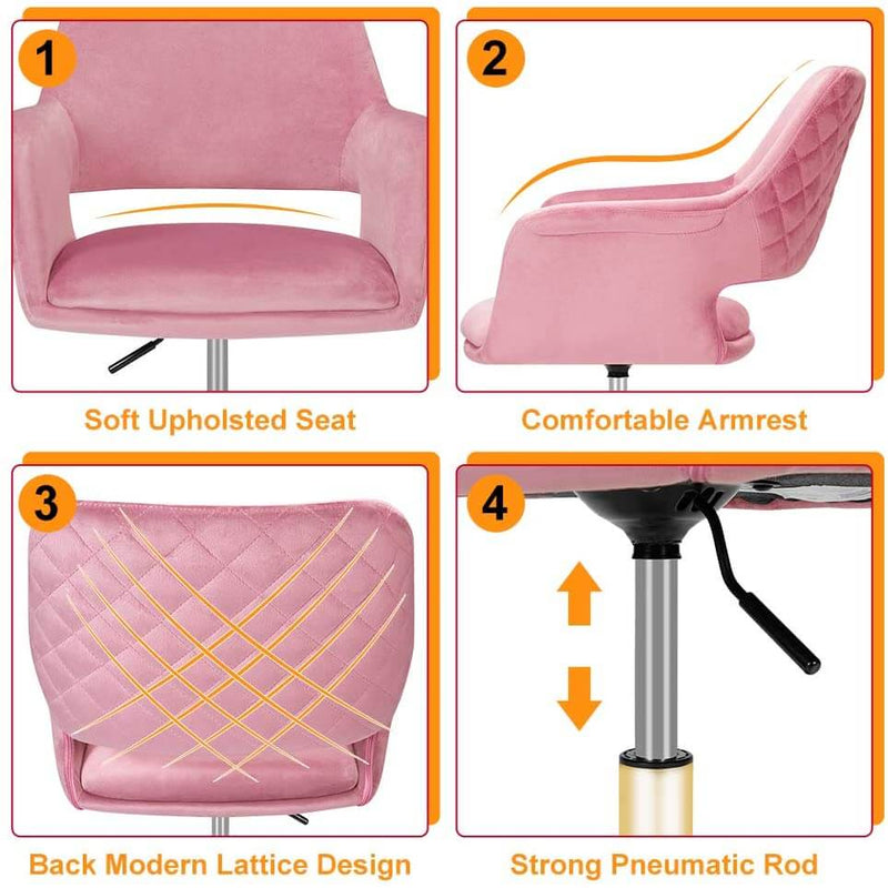 Homhum Desk Chair, Plush Velvet Office Chair for Home or Office, Modern, Comfortble, Nice Task Chair for Computer Desk (Golden-Pink)