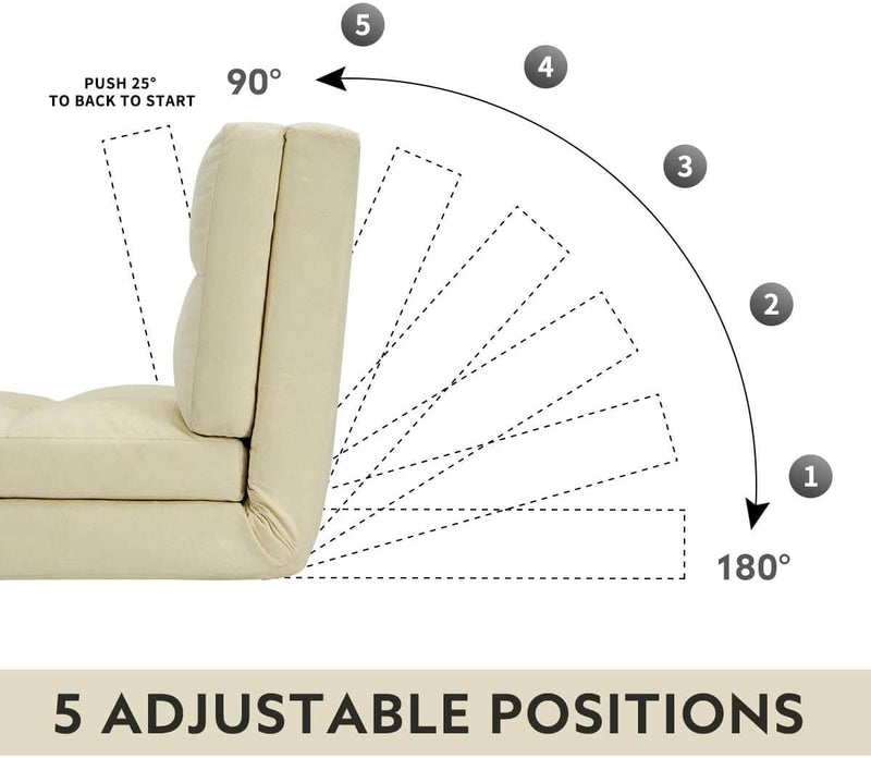 Triple Fold Down Sofa Bed, Adjustable Floor Couch Sofa 5 Adjustable Positions 6 Reclining Angles Sleeper Sofa Guest Chaise Loungefor Living Room and Bedroom, Beige