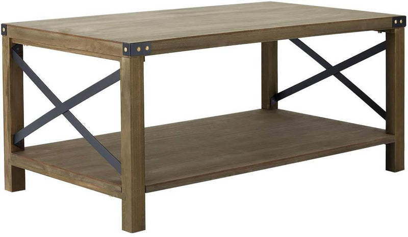 Industrial Coffee Table Wood Look Tea Table with Storage Shelf for Living Room Accent Furniture with Metal Frame, Easy Assembly