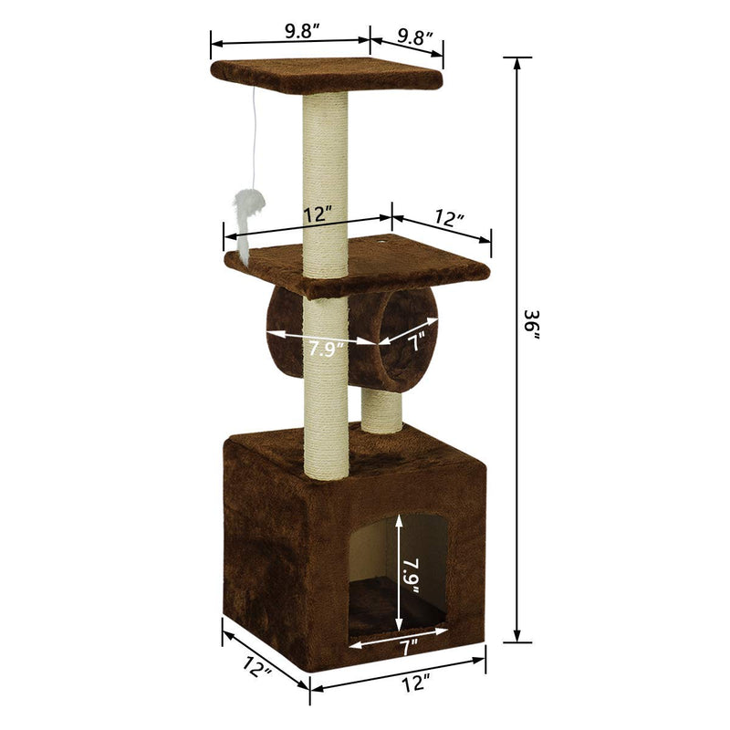 36 inches Multi-Level Cat Tree Furniture with Scratching Posts (Free Gifts)