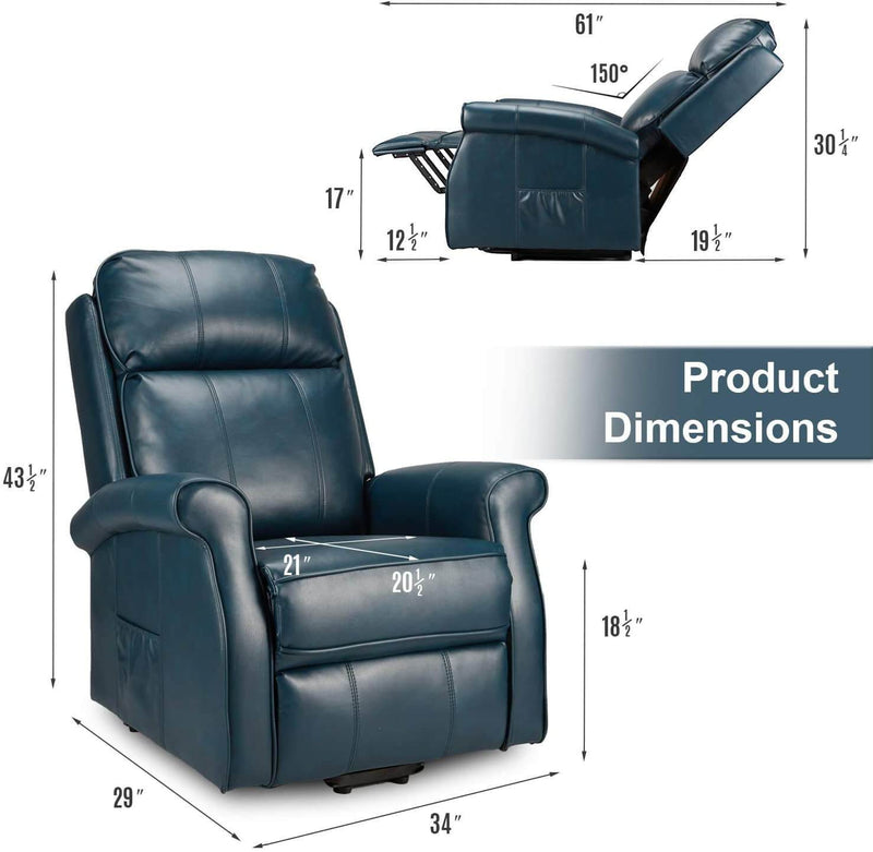 Electric Power Lift Recliner Chair, Faux Leather Electric Recliner for Elderly with Heated Vibration Massage, Side Pocket & Remote Control, Blue