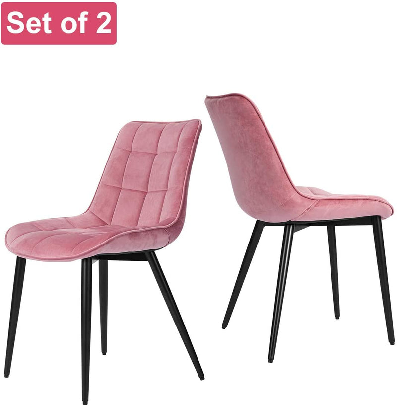 Dining Chairs Set of 2 Mid Century Modern Leisure Upholstered Chair with Metal Legs Pink
