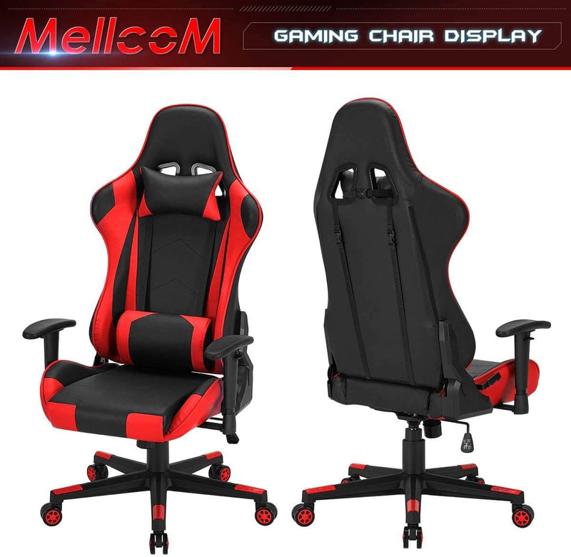 Gaming Chair Racing Office Chair, Ergonomic High Back Desk Chair Height Adjustment Swivel Rocker with Headrest and Lumbar Support Pillow (Red)