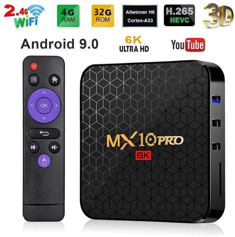 Android 9.0 TV Box MX10 Pro 6K Resolution 4GB RAM 32GB/64GB ROM Allwinner H6 Quad Core 64-bit HDMI2.0 USB3.0 Support TF Card TV Box