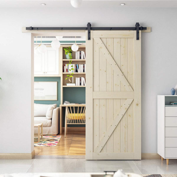 Sliding Barn Wood Door Slab Pre-Drilled Unfinished Natural Color Spruce Wood