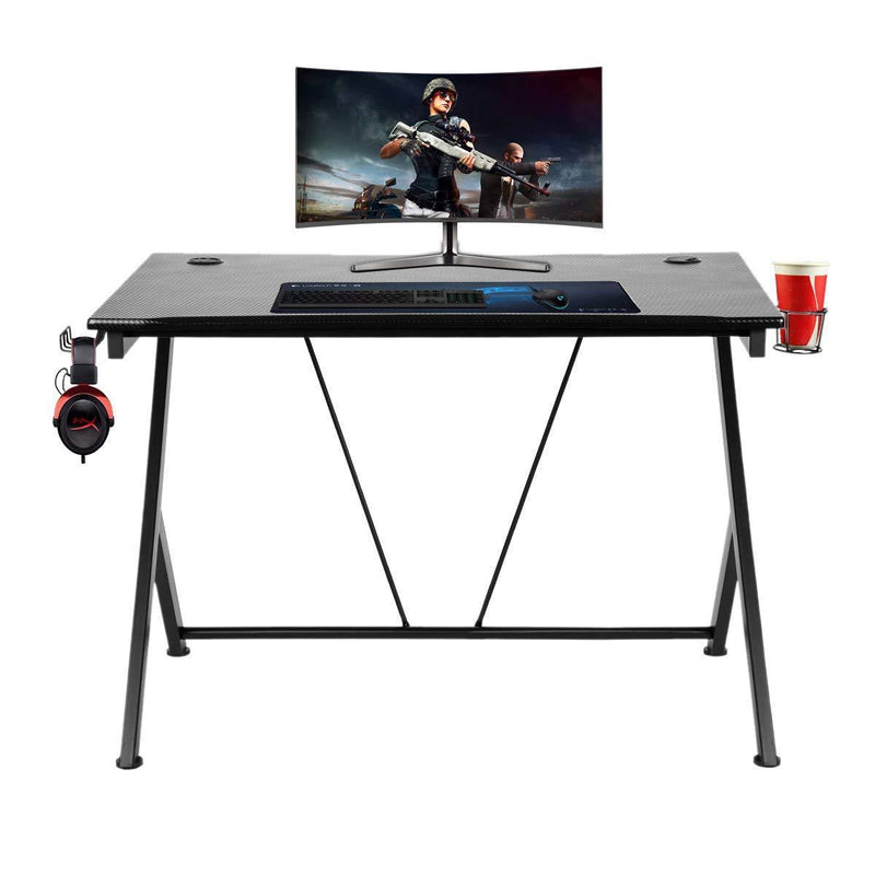 Gaming Desk 43.3 inches Gaming Table with Cup Holder and Headphone Hook, Black