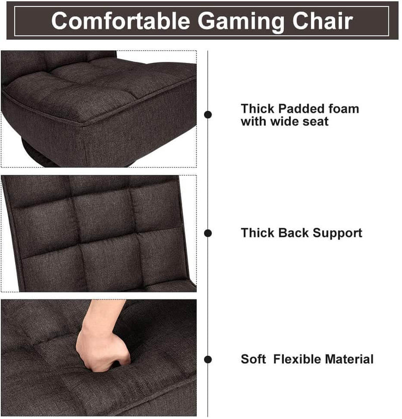 Folding Floor Gaming Chair for Home, 360 Degree Swivel Floor Chair with 5 Adjustable Positions, Video Gaming Chair, for Reading, TV Watching (Brown)