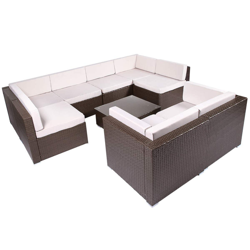 9 Pieces Patio PE Rattan Wicker Sofa Sectional Furniture Set Brown