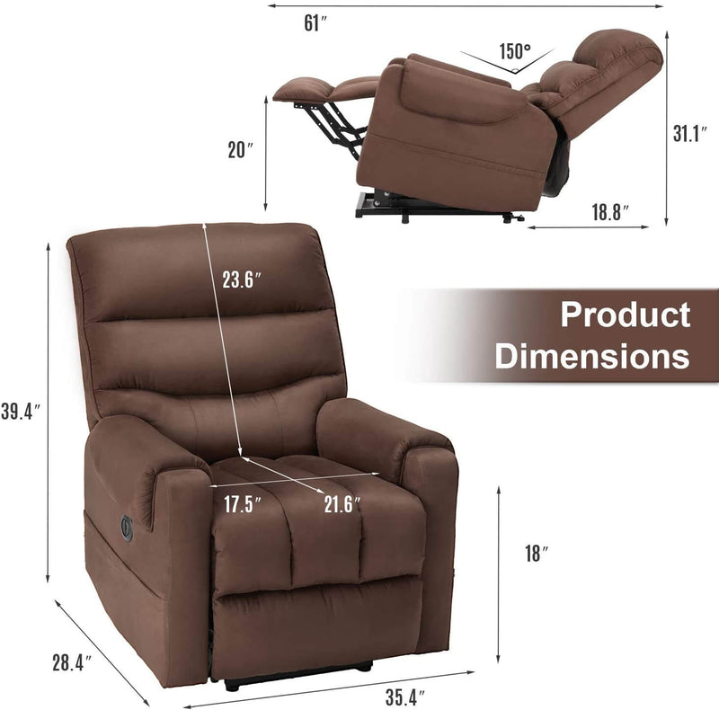 Electric Power Lift Recliner Chair Recliner Sofa for Elderly, Microfiber Recliner Chair with Heated Vibration Massage, 2 Side Pockets and USB Ports, Brown