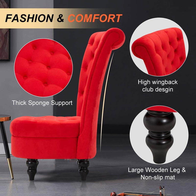 High Back Accent Chair, Retro Armless Sofa Chair, Living Room Furniture for Bedroom, Red