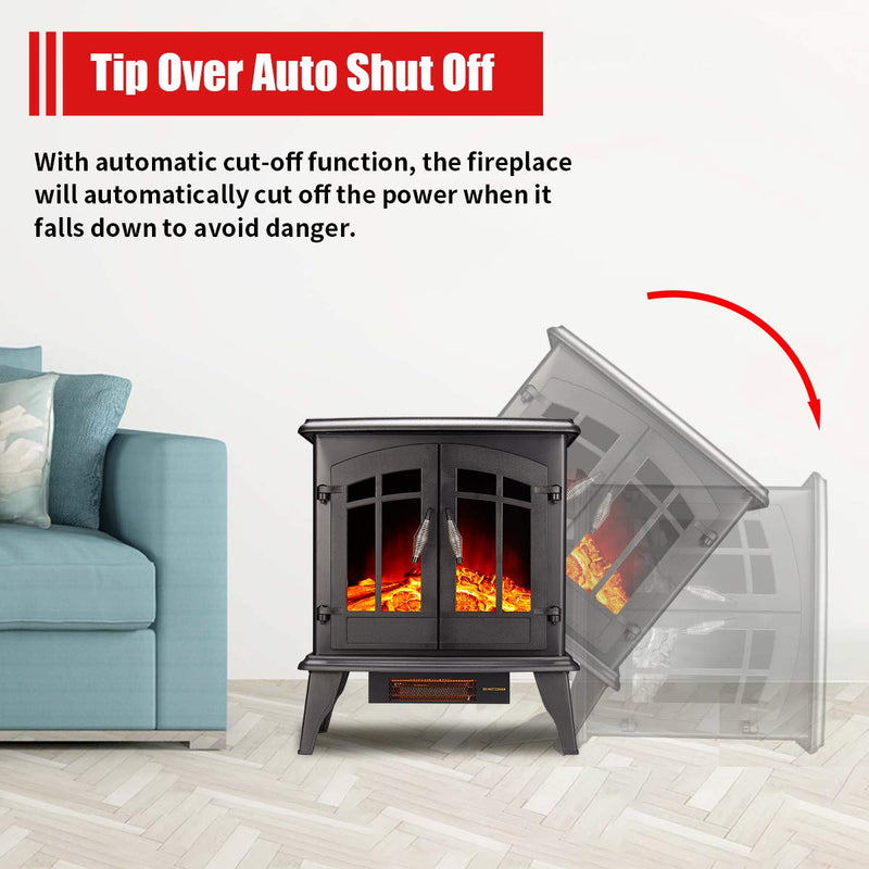 Decors-A Electric Fireplace Heater,23" Freestanding Portable Electric Stove Heater with Realistic Log Frame,Black