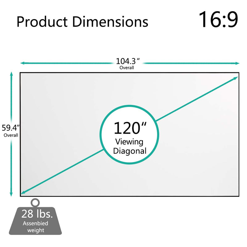 120 inch Projector Screen Wide-Angle Widescreen Portable 16:9 HD