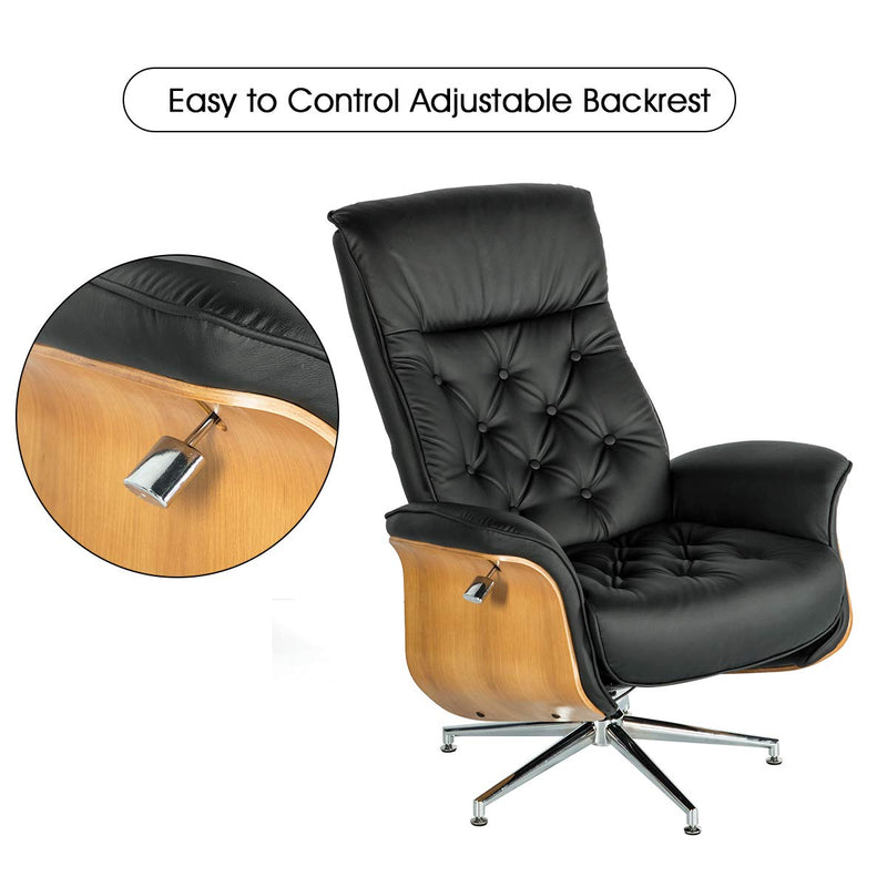 Lounge Chair Mid Century PU Leather Chaise Lounge with Ottoman Set