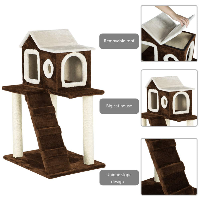 35 inches Cat Tree Play Condo Scratching Posts and Climbing Furniture (Free Gifts)