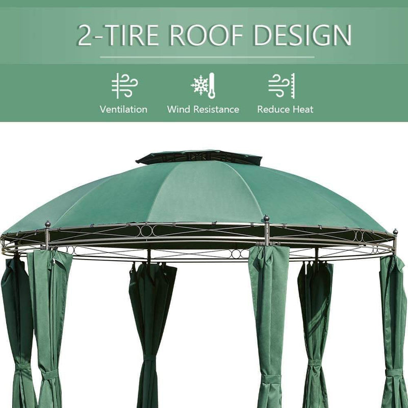 11.5ft Outdoor Patio Gazebo, Steel Frame Round Softtop Gazebo Canopy Anti-UV Dome with Ground Stake & Removable Curtains, Green